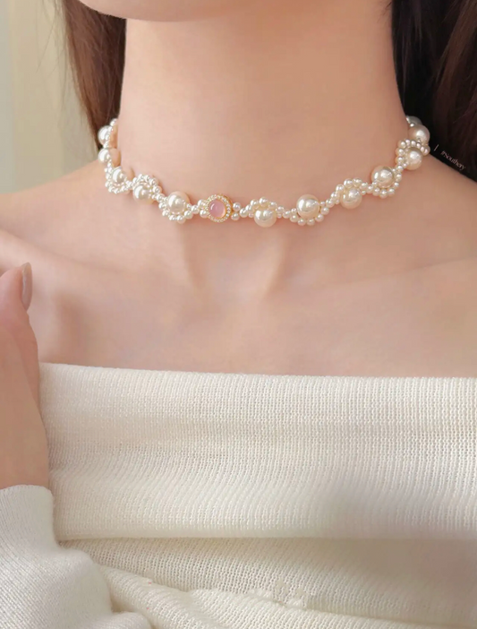 COLLIER VAGUE D'EAU ROSE