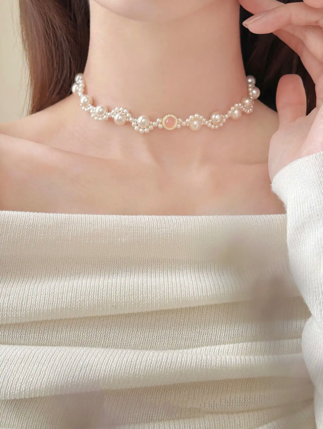 COLLIER VAGUE D'EAU ROSE