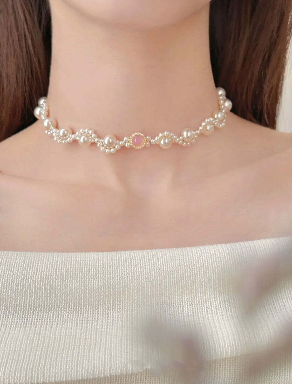 COLLIER VAGUE D'EAU ROSE