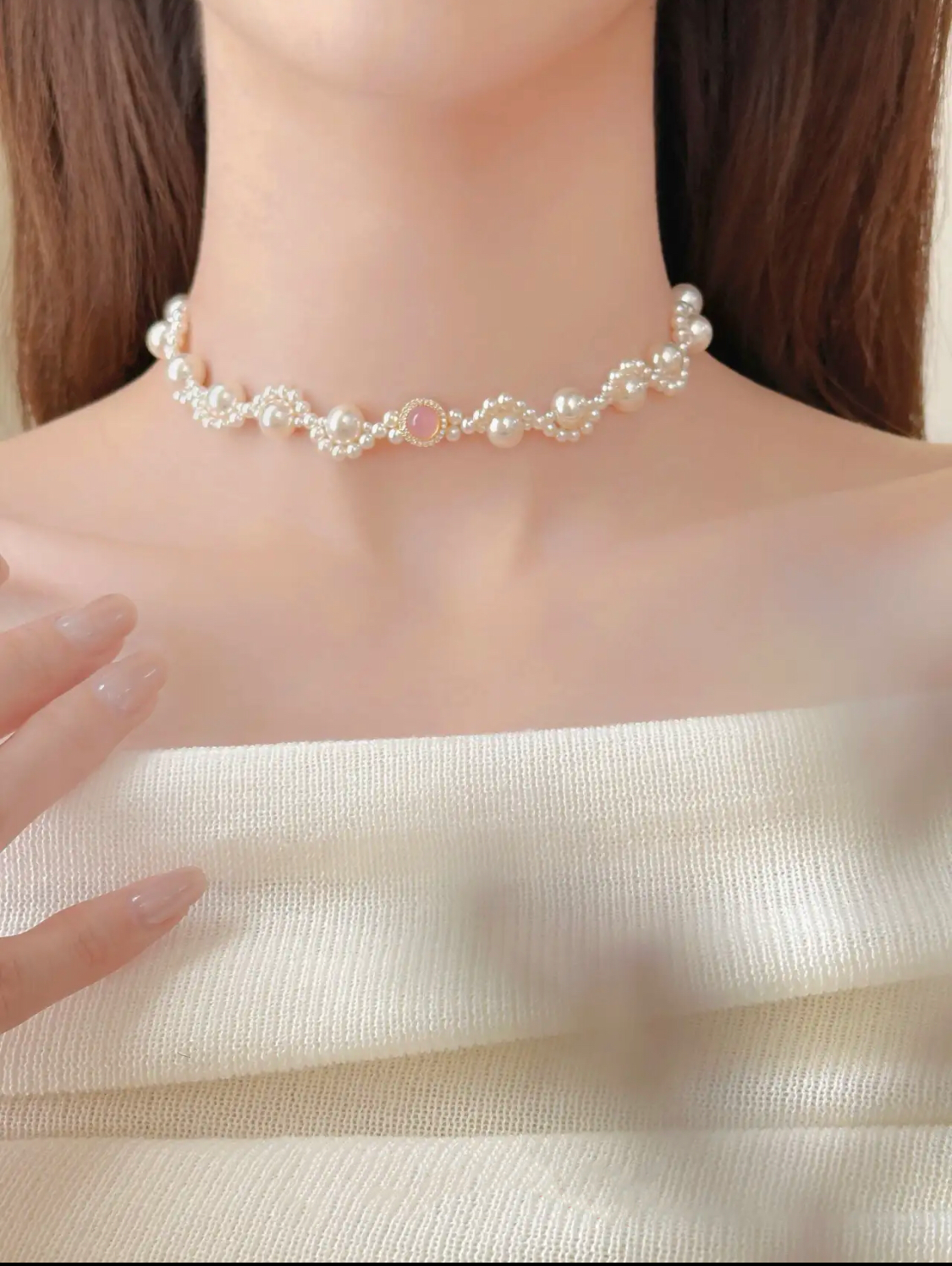 COLLIER VAGUE D'EAU ROSE