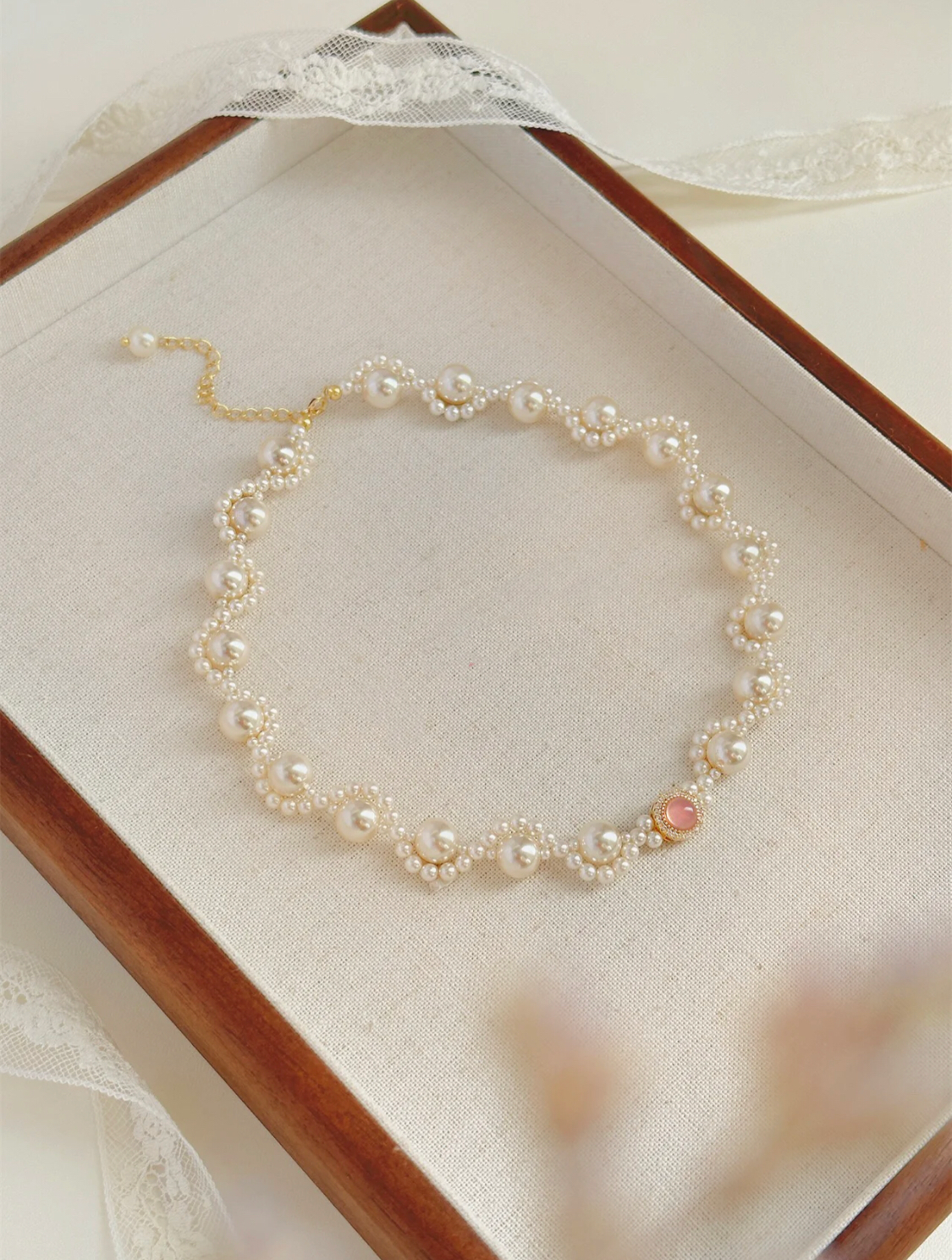COLLIER VAGUE D'EAU ROSE