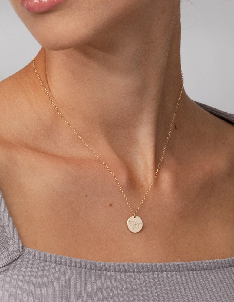 Handwriting & draw Disc Necklace