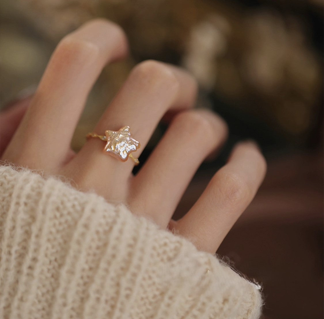 Natural Pearl Star Ring