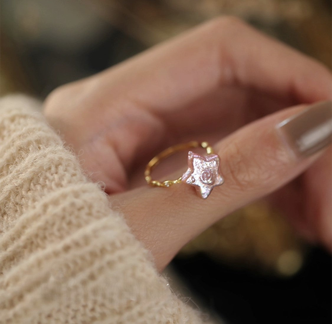 Natural Pearl Star Ring