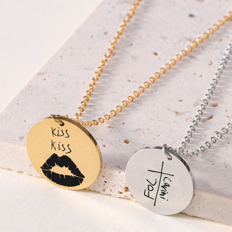 Handwriting & draw Disc Necklace