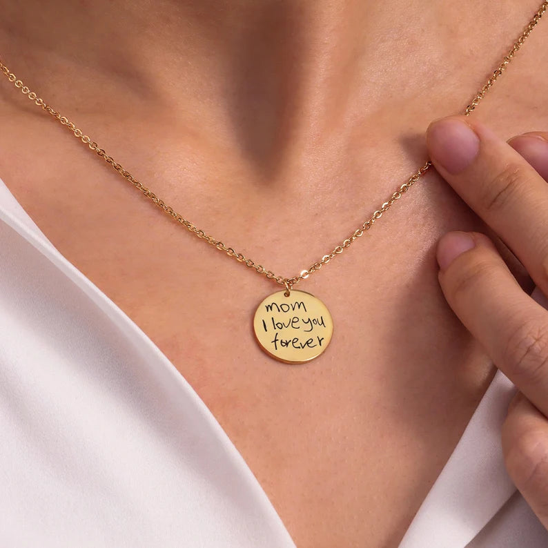 Handwriting & draw Disc Necklace