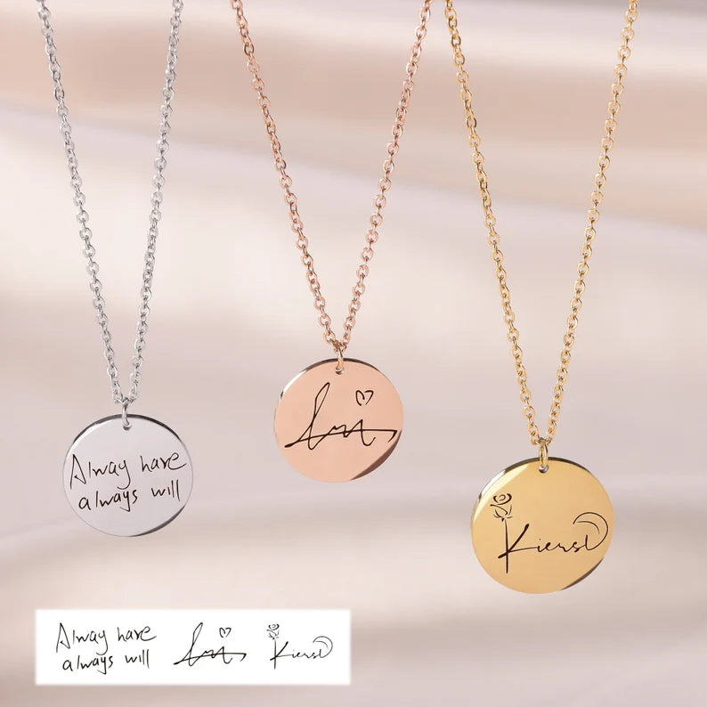 Handwriting & draw Disc Necklace