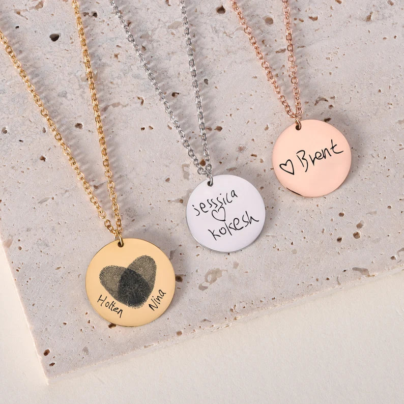 Handwriting & draw Disc Necklace