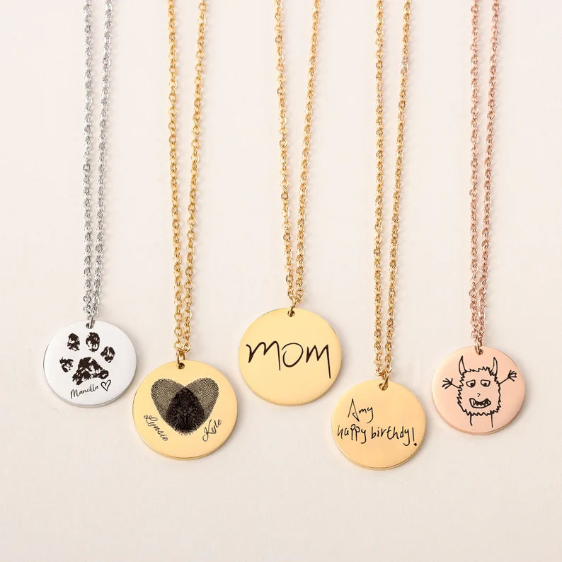 Handwriting & draw Disc Necklace