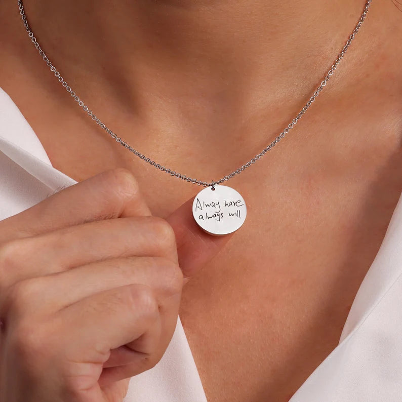 Handwriting & draw Disc Necklace